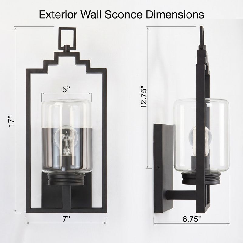 Outdoor Wall Light, 17" Modern Industrial Wall Sconce with Clear Glass,  Matte Black Exterior Wall Lantern for Porch, Patio, Garage & Front Door,  IP65 Waterproof