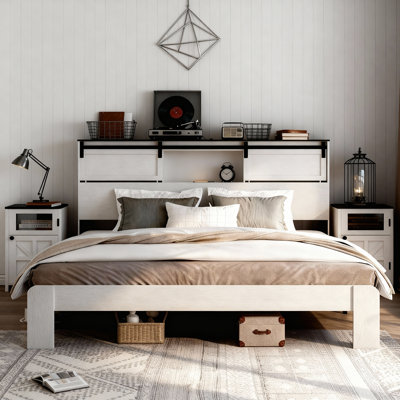 Farmhouse Storage Headboard Bed Frame