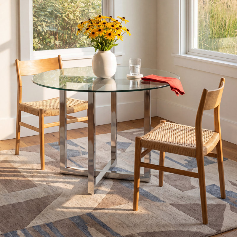 Dern Glass Round Dining Table, Bar (42" Height), 32" W x 32" L
