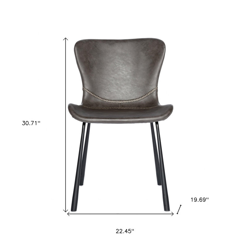 Ensemble de deux chaises d'appoint de salle à manger rembourrées en cuir gris et argent