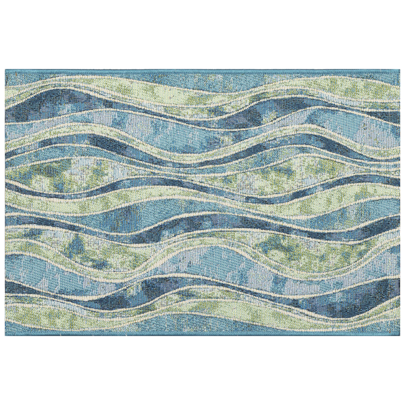 Abstract Synthetic Non-Skid Kitchen Mat, Rectangle 2' x 2'10", Ocean/Blue/Green