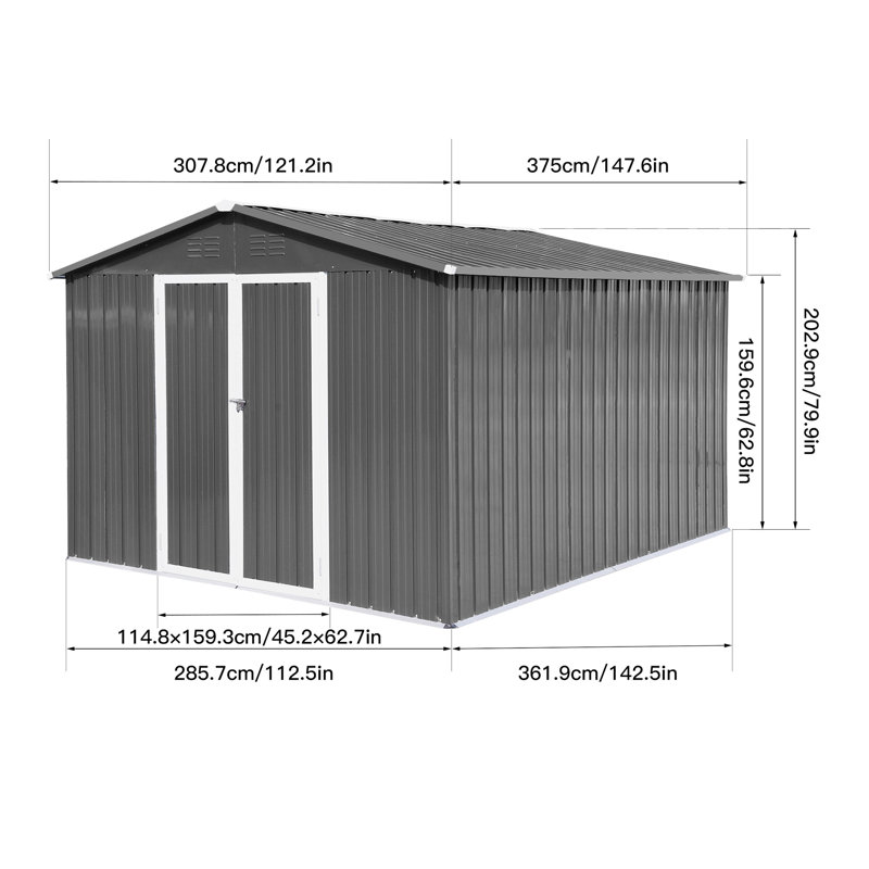 Remise de rangement extérieure en métal 10 pi x 12 pi, gris