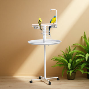 Bird Stand with Wheels, Perches, Feed Bowls, Round Tray for Parrot