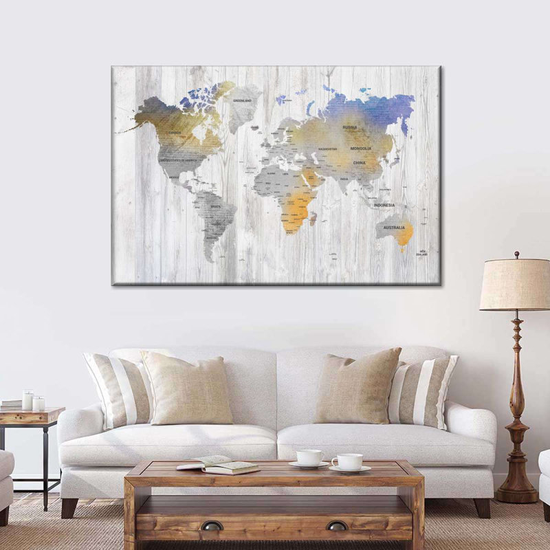 " Bianco Wood World Map Canvas Print " by Jorge S, 8" H x 12" W x 1" D