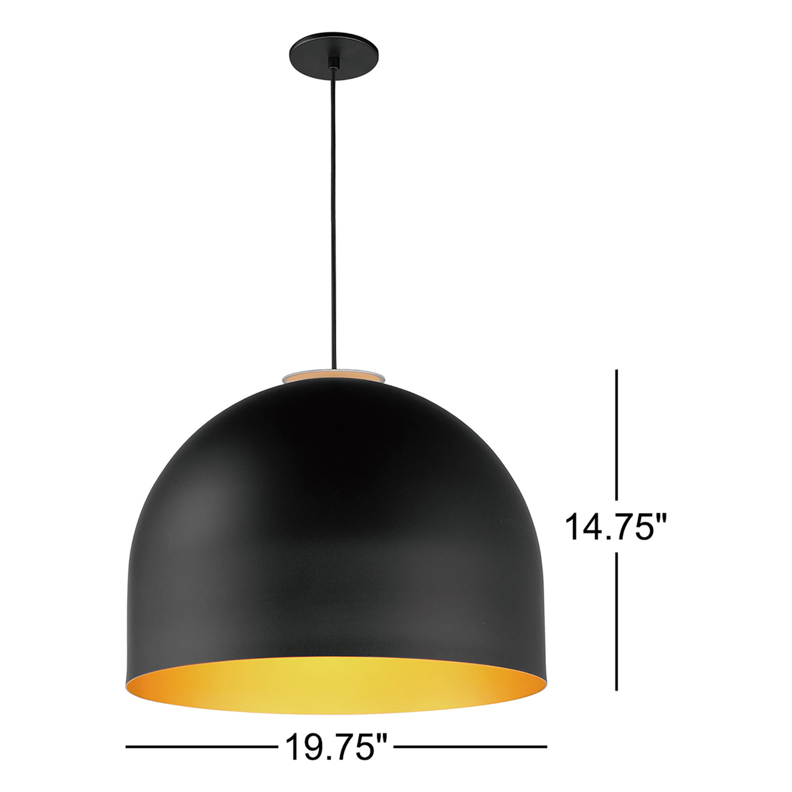 Mabeth Single Light Aluminum Dimmable Pendant, Matte Black/Gold, 14.75" H x 19.75" W x 19.75" D, Matte Black/Gold