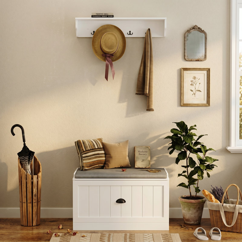 2-Piece Entryway Storage Bench with Hanging Rack – Wall-Mounted Coat Rack, Shoe Storage Organizer