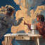 Décoration murale astronaute papier peint nuages moderne-738610375-738610373