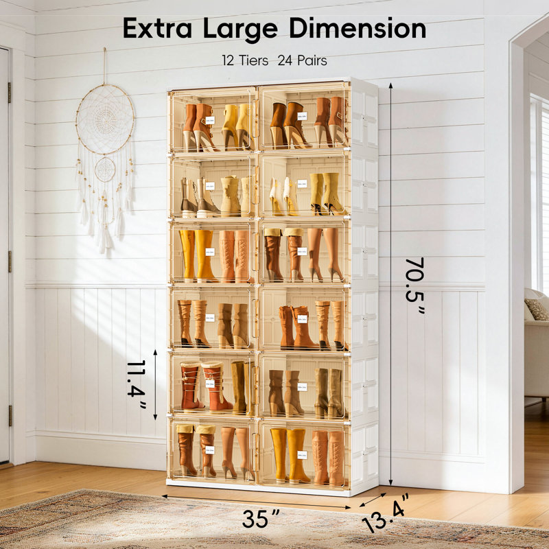 Armoire de rangement pliable à 6 niveaux avec portes magnétiques, porte-chaussures à double colonne Jeko & Jeko, blanc