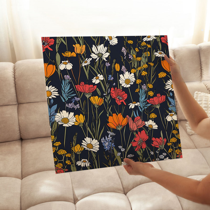 Floral rétro, fleurs sauvages rétro, reproduction d'art non encadrée, H 16 po x l 16 po