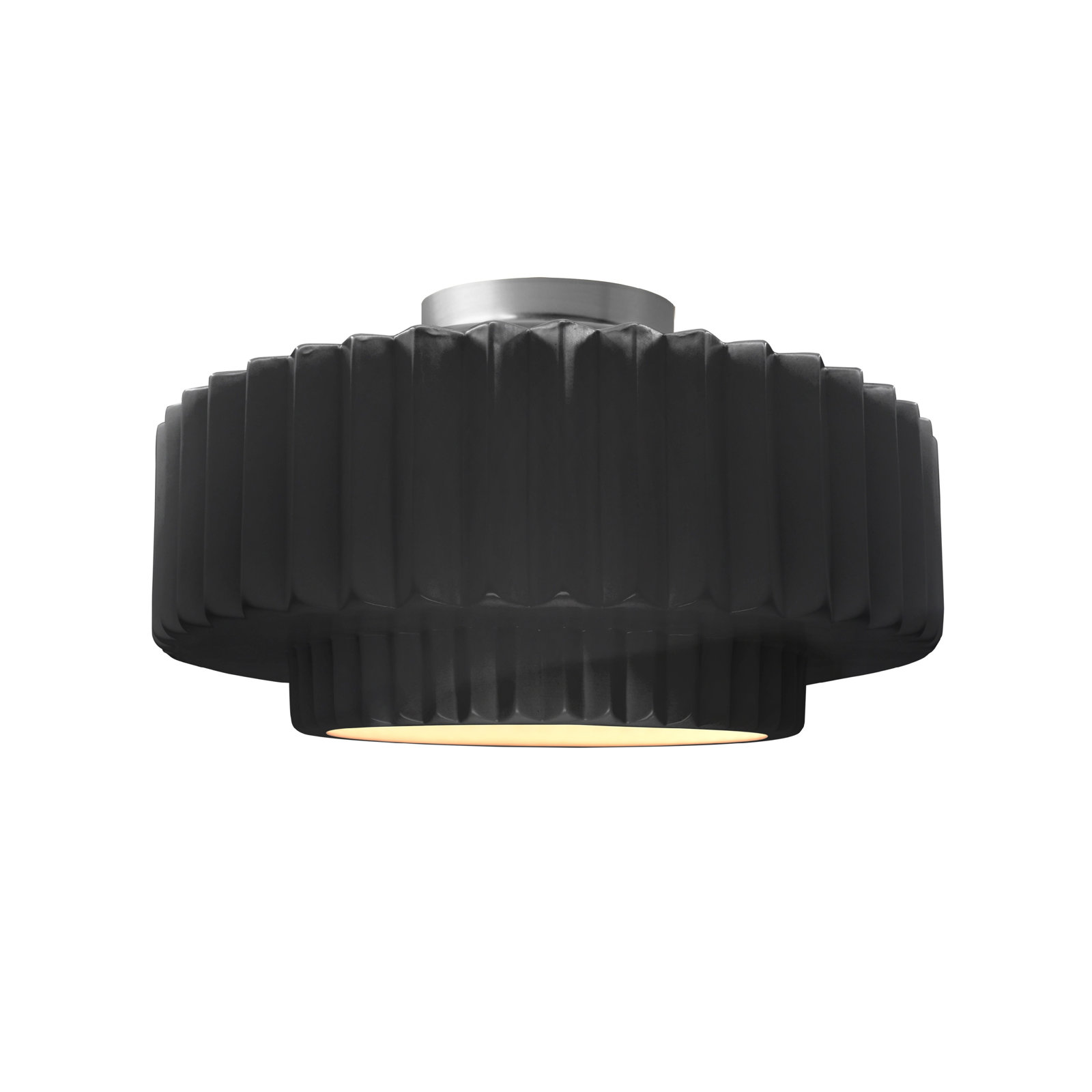 Single Light Ceramic LED Semi Flush Mount, 7.25" H x 14.5" W x 14.5" D, Gloss Black, Brushed Nickel