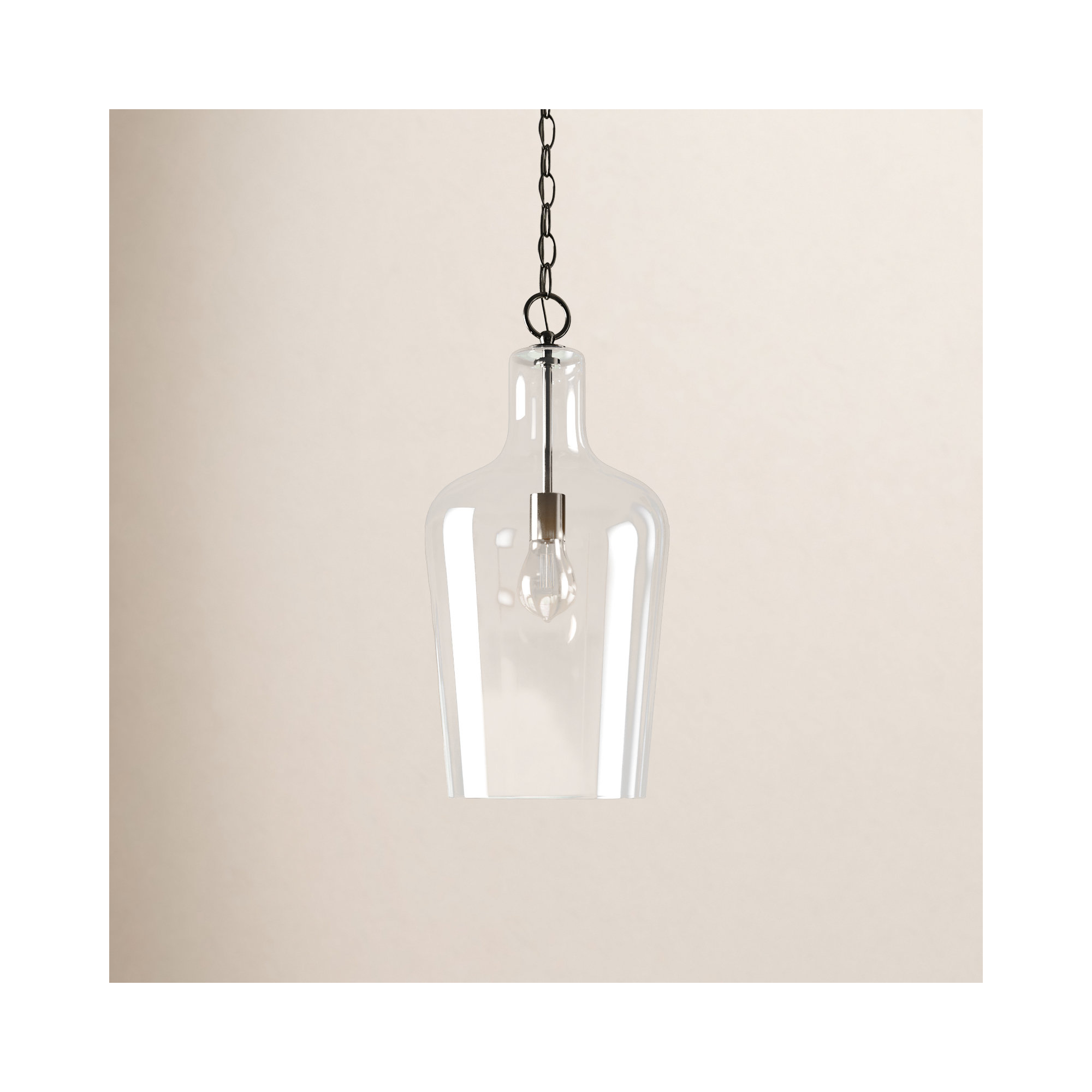 Dori Single Light Glass Dimmable Pendant, Clear, Polished Nickel