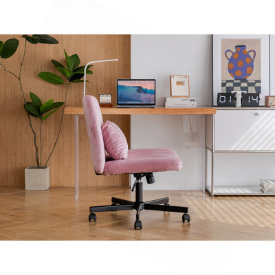 Fauteuil de bureau croisé en velours rose clair avec roulettes - Polyvalent pour le bureau personnel, la méditation et le maquillage