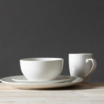 Carnaby Islington 16PC Dinnerware Porcelain White 4 Person Dinner Set 16 Piece Dishwasher Microwave Safe