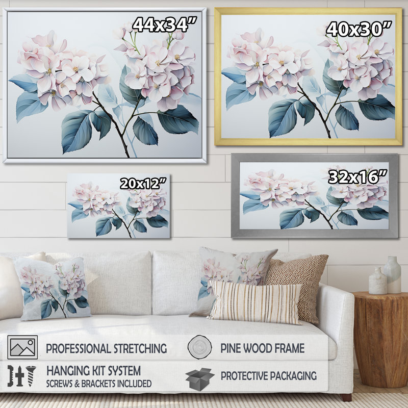 «Grey Minimalisme Hydrangea Delight III - Hydrangea», reproduction d'art sur toile, H 30 po x l 40 po x P 1,5 po