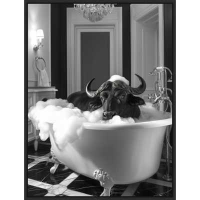 Rub a Dub Buffalo by Hostetter Framed Canvas Wall Art Print