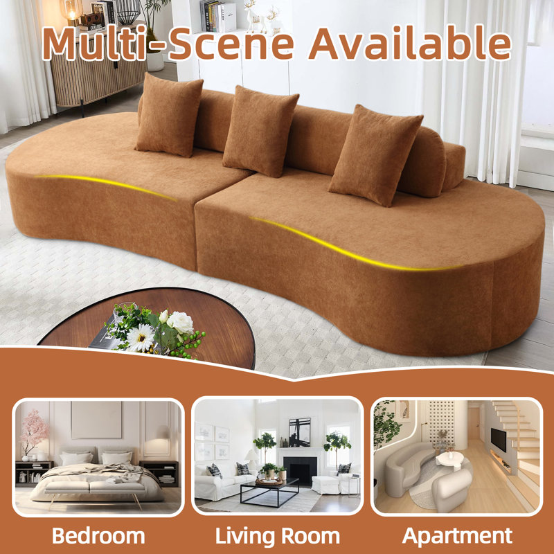 5-seat Curved Modular Boneless Sectional Couch, Brown Chenille