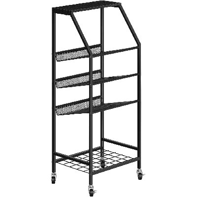 Support roulant noir: rangement multicouche pour la salle de bain et le salon