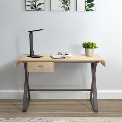 Gold Aluminum And Grey Writing Desk With X Shape Metal Base