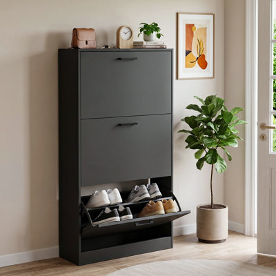 3-Tier Shoe Storage Cabinet with Flip Drawers, 12-18 Pair Free Standing Shoe Organizer 23.6''W for Entryway