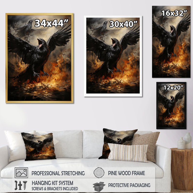 Noir «Black Shadows Cast A Mysterious Ambiance I» - Décoration murale oiseau, H 32 po x l 24 po x P 1 po