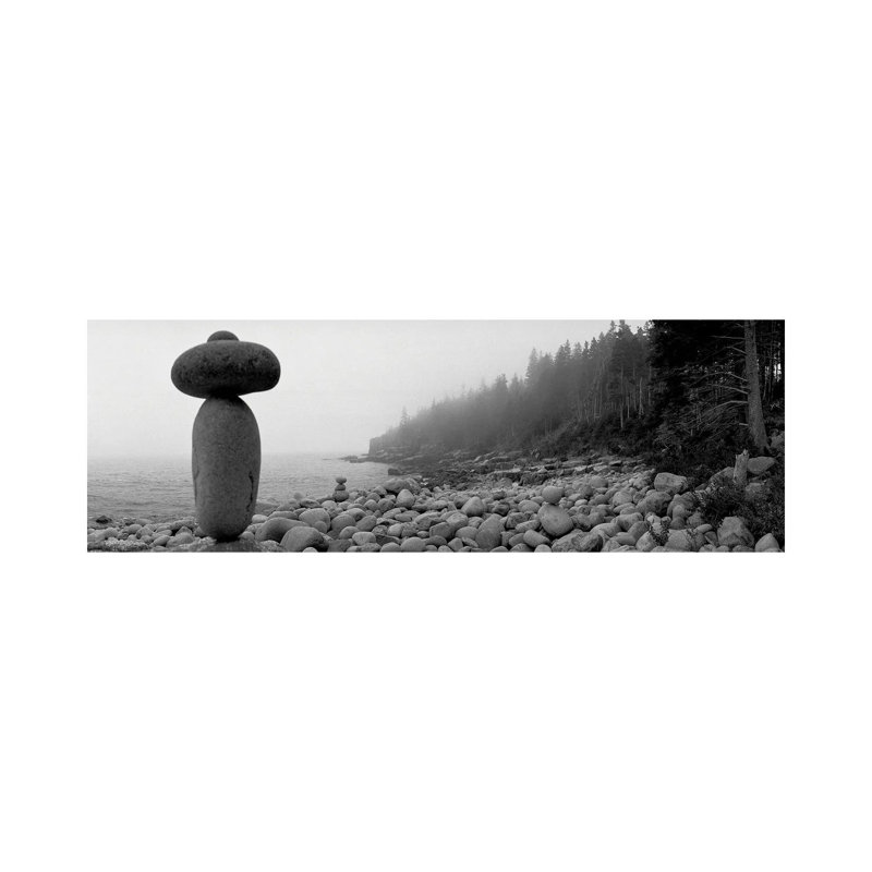 Cairn On The Rocky Beach, Acadia National Park, Maine, USA by Panoramic Images - Wrapped Canvas Panoramic Print