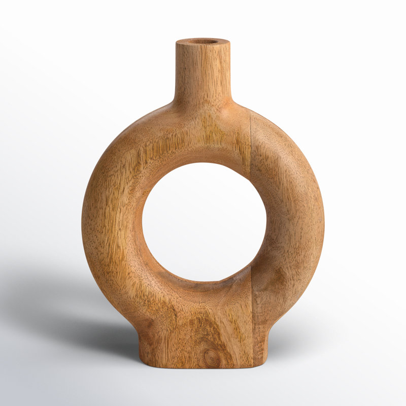 Natural Wood Donut Shaped Vase, 10"