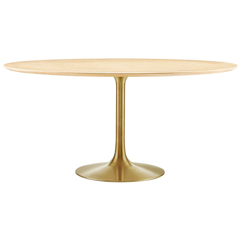 Modway Lippa Wood Dining Table, Natural, Gold, 60" L x 60" W