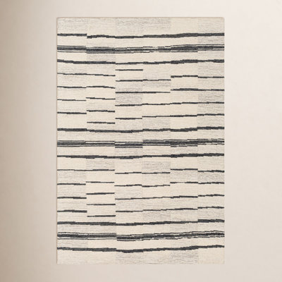 Rune Striped Handmade Tufted Wool Area Rug in Beige/Charcoal