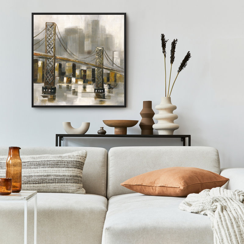 «Bridge by a Cloudy Day», art sur toile encadré pont brun