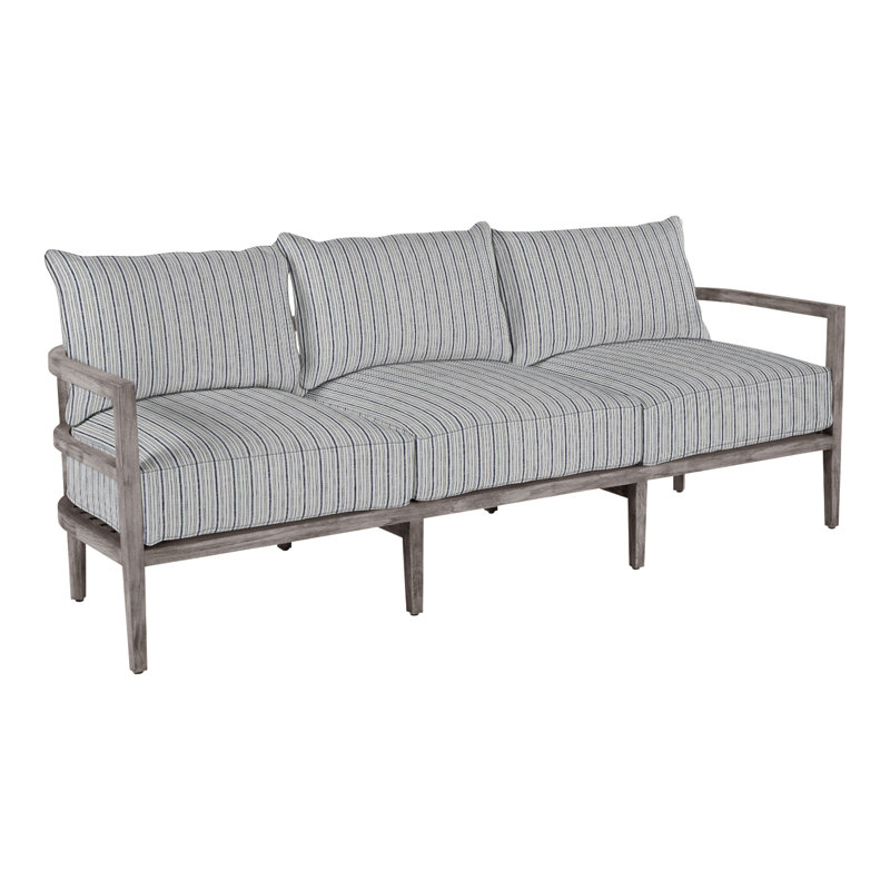 Santa Barbara 87" Wide Outdoor Teak Patio Sofa with Cushions, No Welt, Herringbone Sand, Natural Teak