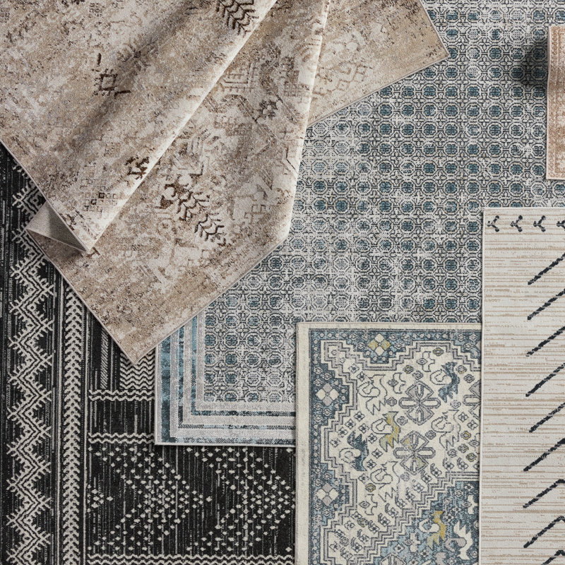 Phoebe Machine WashableGeometric Area Rug in Light Gray/Blue, Rectangle 2' x 3'