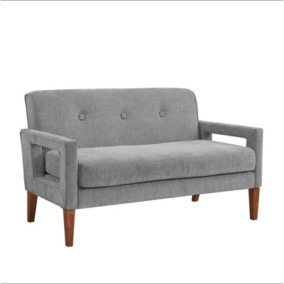 Causeuse en tissu d'ameublement en chenille gris avec pieds en bois massif