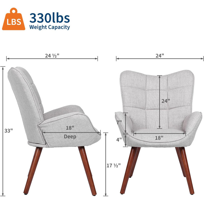 Dining Chairs with Padded Seat and Wood Legs for Kitchen, Dining Room, Light Gray, Espresso Wood