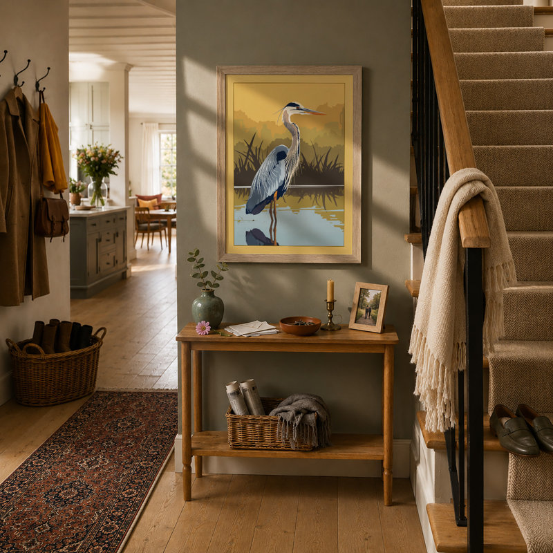 Great Blue Heron at Dawn Coastal - Framed Print, A2 - 59.4 x 42.0 cm, Oak