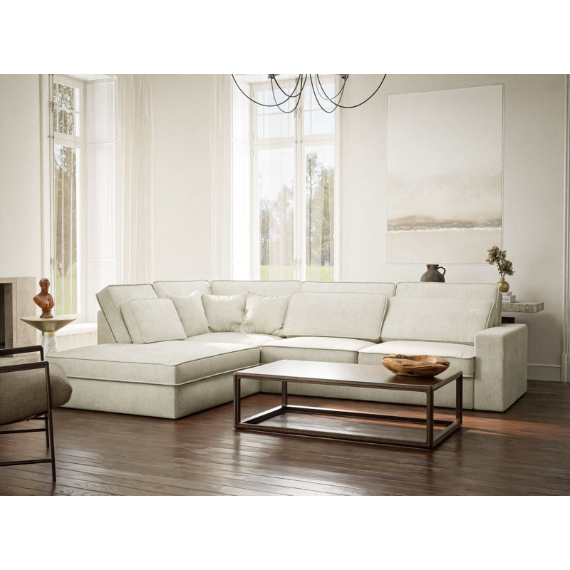 5 Seater Corner Sofa , Cream Polyester/Chenille, Left Hand Facing