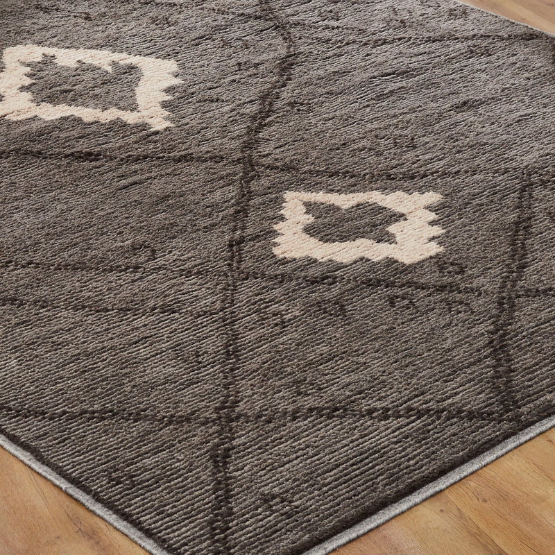 Urban Ridge Wool Hand Knotted Area Rug in Charcoal Lattice, Rectangle 9' x 12'