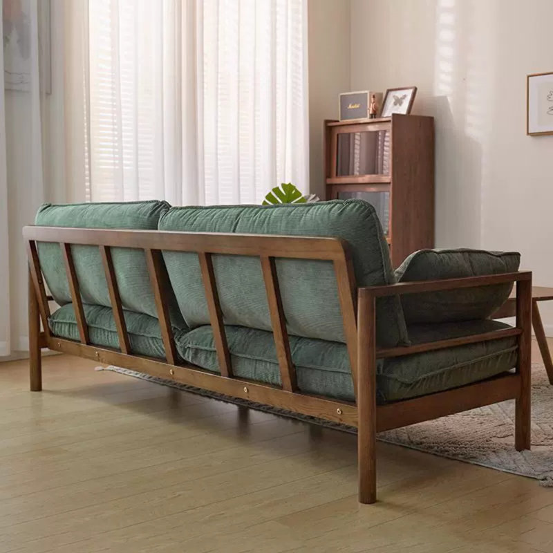 Log-style Minimalist Living Sofa, Dark Green, Dark walnut