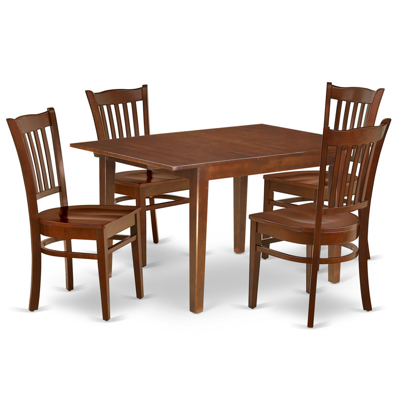 L'ensemble de mobilier de salle à manger 5 pièces comprend une table de cuisine rectangulaire avec rallonge papillon et 4 chaises de salle à manger, acajou