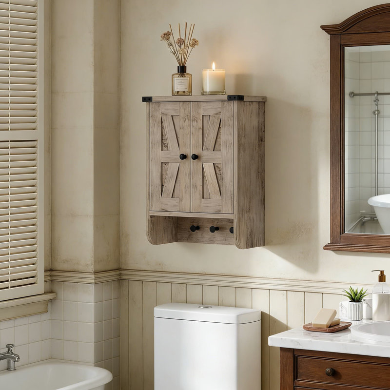 Armoire murale Farmhouse avec tablette réglable, armoire de rangement murale à 3 niveaux avec crochets et tablette ouverte, rangement compact pour la salle de bain, la cuisine et le salon