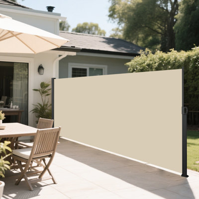 Auvent rétractable pour écran latéral, 118 po x 71 po beige, imperméable, pour jardin, balcon, cour, matériau imperméable, tissu intimité