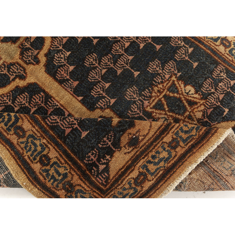 Tapis beige / bleu / doré antique unique 3 pi 3 po x 5 pi 3 po Bezalel