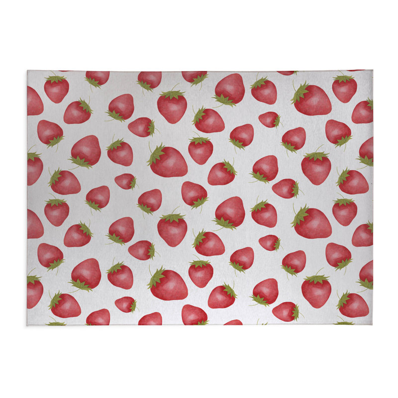 Tapis de cuisine antidérapant Summer Strawberries, Blanc, Rectangulaire 2 pi x 3 pi
