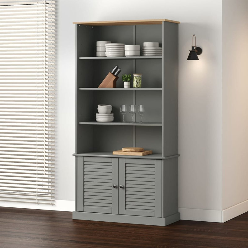 Wildon Home® Bookcase VIGO 33.5"X13.8"X66.9" Solid Wood Pine, Gray