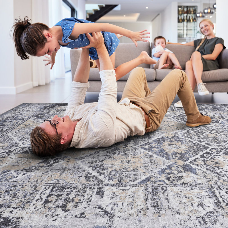 Loom & 2X8 Grey/Blue Area Rug - Non-Shedding, Stain , Decorates With Medium Pile In Living Room, Bedroom, Dining Room Stylish, For Eat-In Kitchen,