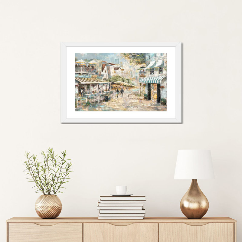 «Rooftop Café» par Ruane Manning - reproduction d'art, H 16 po x l 24 po x P 1 po, Blanc, Papier encadré blanc