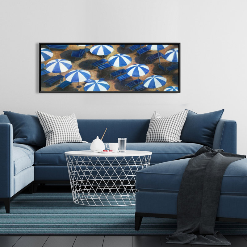 Toile encadrée bleue bord de plage | Décoration intérieure, H 49,25 po x l 17,25 po