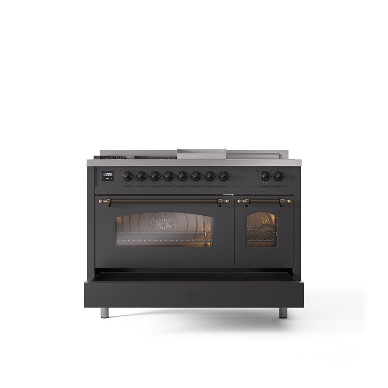 ILVE Nostalgie II 48 Dual Fuel Range, Graphite Matte/Bronze, Liquid Propane