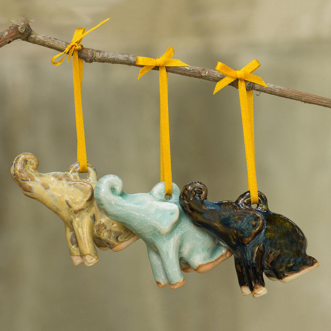 2.7'' Handmade Ceramic Animals Hanging Figurine Ornament (Set of 3) The Holiday Aisle®