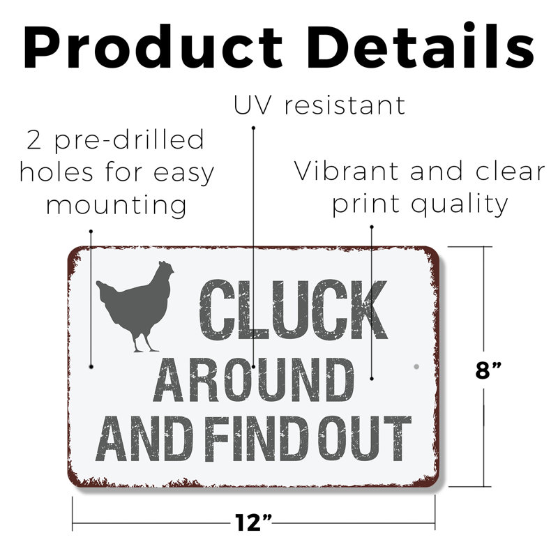 Panneau en plastique Cluck Around and Find Out 8 po x 12 po, H 8 po x l 12 po x P 0,1 po