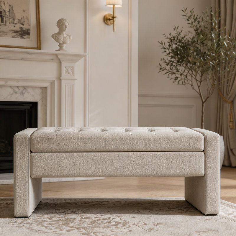 Banc de rangement rembourré moderne de 50 po avec siège capitonné